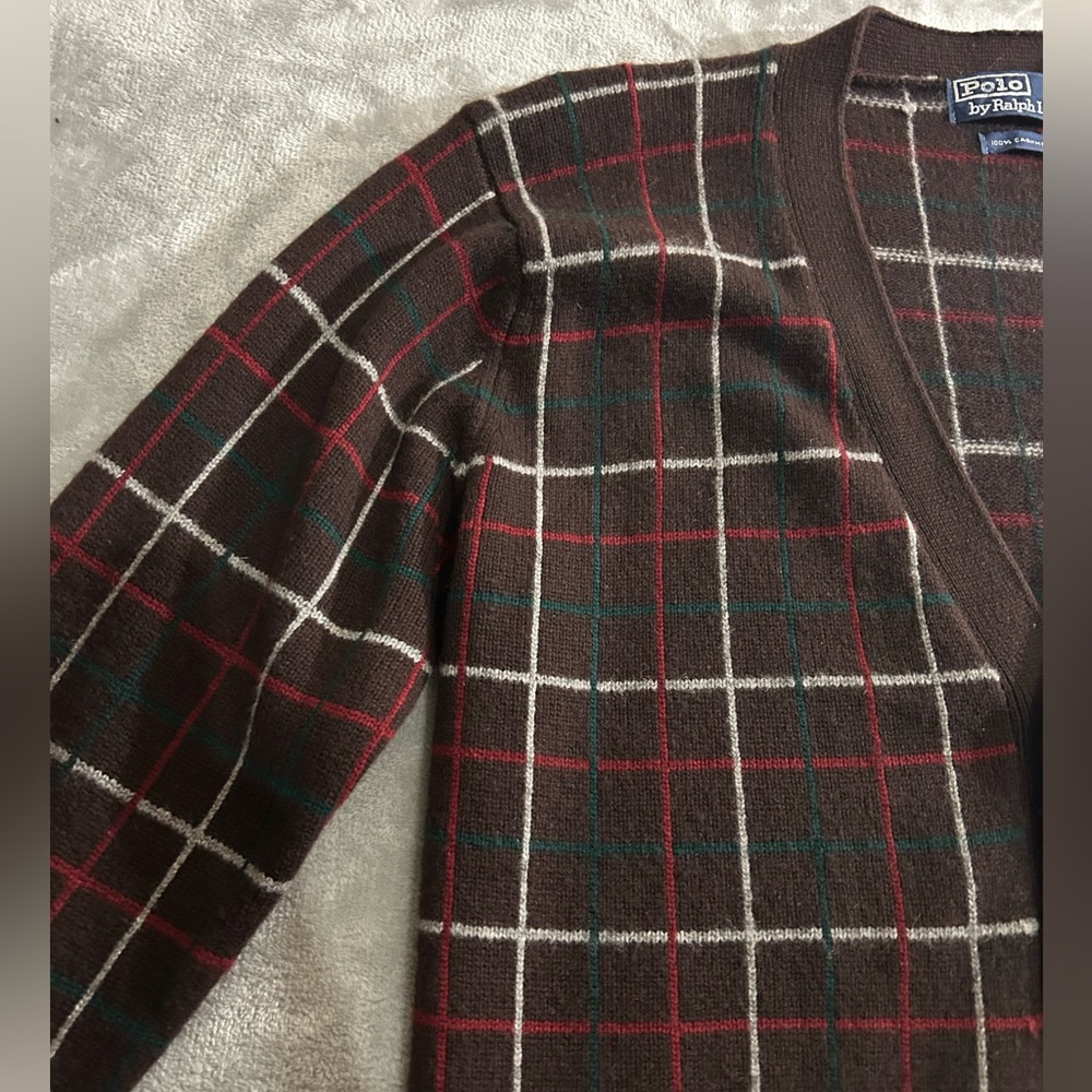 Vintage Polo Ralph Lauren 100% cashmere plaid v-neck cardigan - Picture 5 of 10